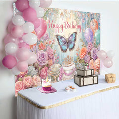Lofaris Fotohintergrund Traumhafter Schmetterling Geburtstag Pastell Blumen Ballon Deko