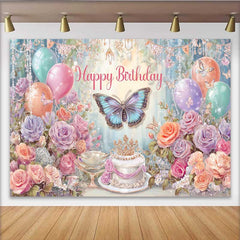 Lofaris Fotohintergrund Traumhafter Schmetterling Geburtstag Pastell Blumen Ballon Deko