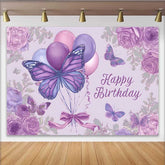 Lofaris Fotohintergrund Lila Skizze Geburtstag Schmetterling Ballon Blumen Vintage Zeichnung