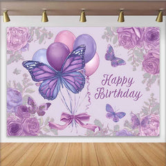 Lofaris Fotohintergrund Lila Skizze Geburtstag Schmetterling Ballon Blumen Vintage Zeichnung