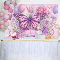 Lofaris Fotohintergrund Glitzer Schmetterling Geburtstag Lila Rosa Blumenkrone Magische Deko