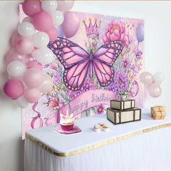 Lofaris Fotohintergrund Glitzer Schmetterling Geburtstag Lila Rosa Blumenkrone Magische Deko