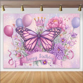 Lofaris Fotohintergrund Glitzer Schmetterling Geburtstag Lila Rosa Blumenkrone Magische Deko