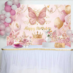 Lofaris Fotohintergrund Rosa Gold Schmetterling Luxus Krone Torte Königliche Prinzessin Deko