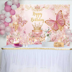 Lofaris Fotohintergrund Rosa Blumen Schmetterling Geburtstag Prinzessin Krone Banner Deko