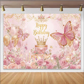 Lofaris Fotohintergrund Rosa Blumen Schmetterling Geburtstag Prinzessin Krone Banner Deko