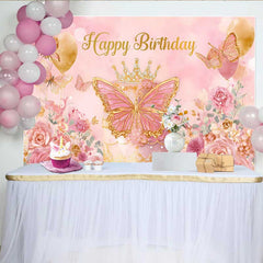 Lofaris Fotohintergrund Rosa Gold Schmetterling Geburtstag Prinzessin Krone Cake Smash Deko