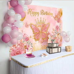Lofaris Fotohintergrund Rosa Gold Schmetterling Geburtstag Prinzessin Krone Cake Smash Deko