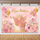 Lofaris Fotohintergrund Rosa Gold Schmetterling Geburtstag Prinzessin Krone Cake Smash Deko