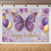Lofaris Fotohintergrund Lila Gold Schmetterling Geburtstag Blumen Ballon Banner Mädchen Deko