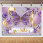 Lofaris Fotohintergrund Lila Blumen Schmetterling Geburtstag Gold Ballon Cake Smash Requisiten