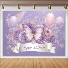 Lofaris Fotohintergrund Lavendel Schmetterling Krone Geburtstag Band Ballon Prinzessin Deko