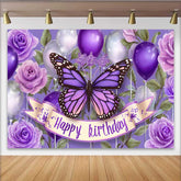 Lofaris Fotohintergrund Dunkellila Schmetterling Geburtstag Ballon Blumen Cake Smash Deko