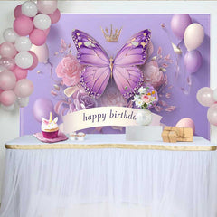 Lofaris Fotohintergrund 3D Stil Lila Schmetterling Geburtstag Krone Ballon Prinzessin Deko