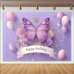 Lofaris Fotohintergrund 3D Stil Lila Schmetterling Geburtstag Krone Ballon Prinzessin Deko