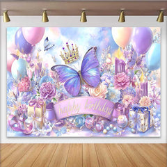Lofaris Fotohintergrund Magisch Blau Lila Schmetterling Krone Geschenkbox Prinzessin Deko