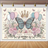 Lofaris Fotohintergrund Vintage Skizze Blauer Schmetterling Blumenkrone Zeichnung Party Deko