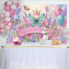 Lofaris Fotohintergrund Blau Rosa Schmetterling Geburtstag Blumenkrone Glitzer Fee Party