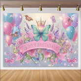 Lofaris Fotohintergrund Blau Rosa Schmetterling Geburtstag Blumenkrone Glitzer Fee Party