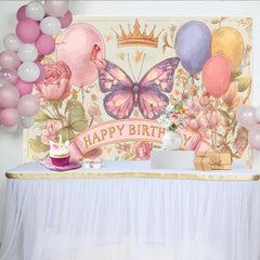 Lofaris Fotohintergrund Vintage Skizze Schmetterling Geburtstag Retro Blumenkrone Party Deko
