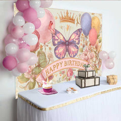 Lofaris Fotohintergrund Vintage Skizze Schmetterling Geburtstag Retro Blumenkrone Party Deko