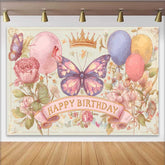 Lofaris Fotohintergrund Vintage Skizze Schmetterling Geburtstag Retro Blumenkrone Party Deko