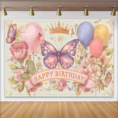 Lofaris Fotohintergrund Vintage Skizze Schmetterling Geburtstag Retro Blumenkrone Party Deko