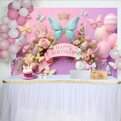 Lofaris Fotohintergrund 3D Minze Rosa Schmetterling Geburtstag Streifen Ballon Banner Deko