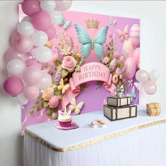 Lofaris Fotohintergrund 3D Minze Rosa Schmetterling Geburtstag Streifen Ballon Banner Deko
