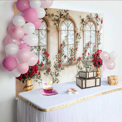 Lofaris Fotohintergrund Roter Rosen Fensterbogen Gold Vase Blumen Hochzeit Valentinstag Deko