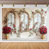 Lofaris Fotohintergrund Roter Rosen Fensterbogen Gold Vase Blumen Hochzeit Valentinstag Deko
