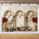 Lofaris Fotohintergrund Goldener Gotischer Bogen Rote Rosen Blumenvase Hochzeit Valentinstag