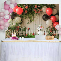 Lofaris Fotohintergrund Marienkäfer Geburtstag Rot Schwarz Ballon Garten Zaun 1. Geburtstag