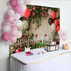 Lofaris Fotohintergrund Marienkäfer Geburtstag Rot Schwarz Ballon Garten Zaun 1. Geburtstag