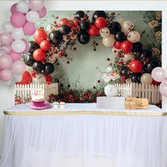 Lofaris Fotohintergrund Marienkäfer Blumen Geburtstag Rote Rosen Ballonbogen Cake Smash Deko