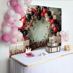 Lofaris Fotohintergrund Marienkäfer Blumen Geburtstag Rote Rosen Ballonbogen Cake Smash Deko