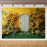 Lofaris Fotohintergrund Sonnenblumen Wabe Gelbe Wand Weiße Tür Cake Smash Deko Requisiten