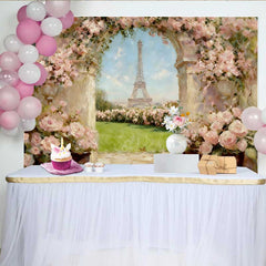 Lofaris Fotohintergrund Paris Eiffelturm Frühling Rosa Rosen Ölgemälde Stil Party Dekoration