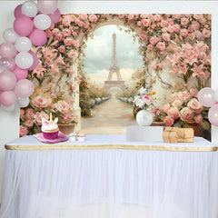 Lofaris Fotohintergrund Paris Eiffelturm Rosa Lilien Blumengarten Gemälde Stil Dekoration