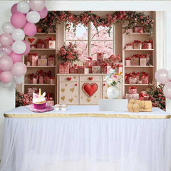 Lofaris Valentinstag Fotohintergrund Rosa Kirschblüten Fenster Rotes Herz Schrank Requisiten