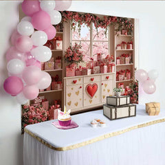 Lofaris Valentinstag Fotohintergrund Rosa Kirschblüten Fenster Rotes Herz Schrank Requisiten