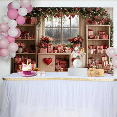 Lofaris Valentinstag Fotohintergrund Rote Karo Geschenke Blumen Fenster Liebe Herz Dekoration