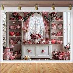 Lofaris Valentinstag Fotohintergrund Rosa Karo Vorhang Schwebende Herzen Blumen Raum Deko