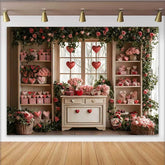Lofaris Valentinstag Fotohintergrund Schwebende Rote Herzen Karo Geschenke Blumen Fenster