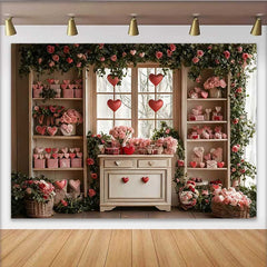 Lofaris Valentinstag Fotohintergrund Schwebende Rote Herzen Karo Geschenke Blumen Fenster