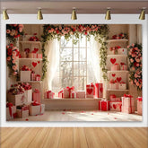 Lofaris Valentinstag Fotohintergrund Weiße Rote Herz Geschenkboxen Blumen Fenster Requisiten