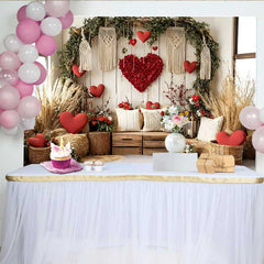 Lofaris Valentinstag Fotohintergrund Boho Scheune Heuballen Blumen Herz Makramee Requisiten