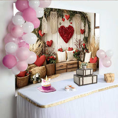 Lofaris Valentinstag Fotohintergrund Boho Scheune Heuballen Blumen Herz Makramee Requisiten