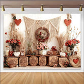 Lofaris Valentinstag Fotohintergrund Boho Rustikale Holzkisten Makramee Rosa Rosengirlande