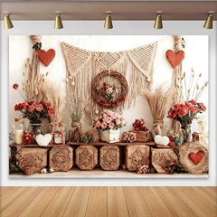 Lofaris Valentinstag Fotohintergrund Boho Rustikale Holzkisten Makramee Rosa Rosengirlande